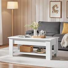 Lift Top Coffee Table with Hidden Compartment and Storage Shelf Rising Tabletop Dining Table for Living Room Reception Room 47.5in L White - Blanco - Ver 5