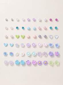 30 pares de juego de aretes elegantes y multicolor surtidos, con diseños de flores, corazones y moños, adecuados para citas, viajes y diversas ocasiones, regalo de joyería para amigos - Multicolor - Ver 1
