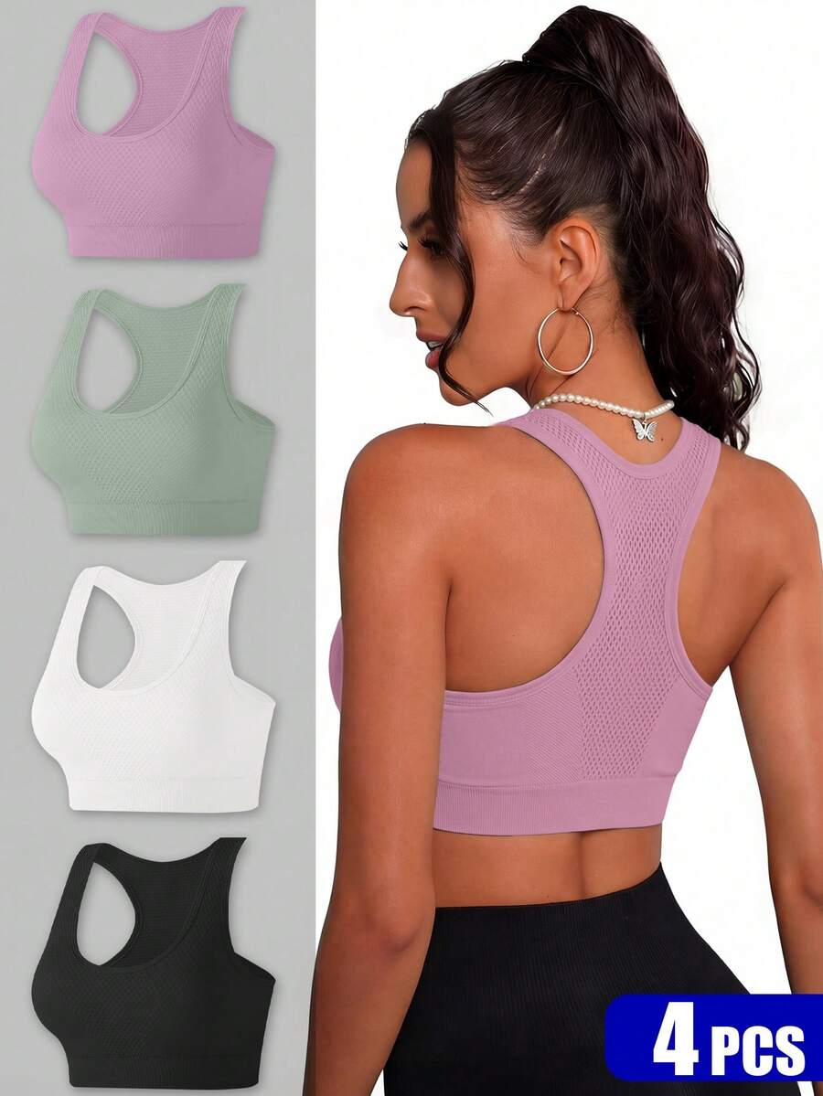 4 Pcs Women's Casual Sports Bra, Bra With Criss-Cross Straps, Sports Vest, Comfortable And Breathable, Suitable For Fitness, Yoga, And Running - 彩色 - 查看 1