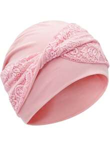 1pc New Women's Chemo Head Scarf, Lace Headband, Versatile For Daily Wear, Suitable For Cancer Patients, Elastic Chemo Headwrap Beanie Sleep Bonnet - 粉色 - 查看 12