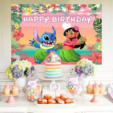 1件正版授权卡通史迪奇和莉萝主题生日派对背景布 - 82.7 * 5.1/59.1 * 39.4/39.4 * 29.5 英寸，热带花卉日落海滩摄影背景，新生儿派对横幅，适用于生日蛋糕桌装饰 - BJB - 查看 11
