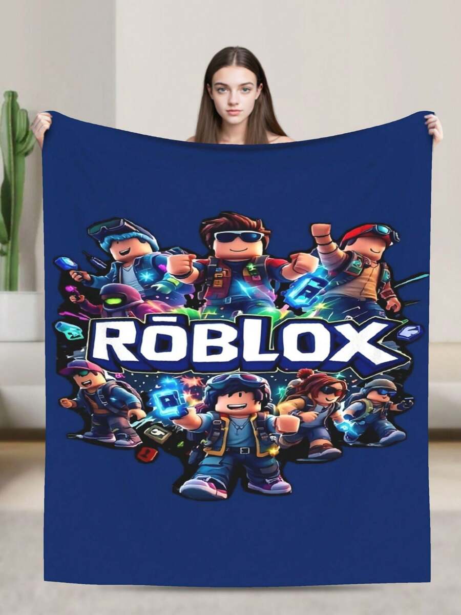 R Robloxs Game Throw Blanket Warm Blankets Breathable Air Conditioner Blanket For Car Classic Outdoor Blankets For Picnic For All Season - màu đen - Xem 1