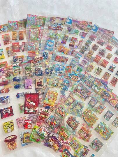 1/10 piezas Pegatinas retro japonesas lindas de aperitivos, pegatinas troqueladas transparentes con brillo láser para scrapbooking, decoración de diarios