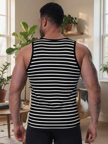 Áo tank top nam dáng ôm kẻ sọc - Chất liệu mềm mại, thoáng khí, thích hợp mặc ở nhà và tập gym, mùa hè. - màu đen - Xem 5
