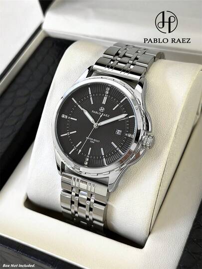  Pablo Raez 1pc Men's Original Charming Watches Classic Famous Brand New Luxury Man Wristwatches Sweeping Movement Silver Non Tarnish Color Stainless Steel Bracelets Chain Superior AAA Quality Quartz Clock 50M Waterproof Clock Men's Heavy Solid Steel Metal Band Casual Fashion Watch For Man Luminous Hands Roman Numeral & Bar Scale Black White High Level Business Calender Vintage Wristwatch For Daily Use Teacher Gifts Hours For Father Or Boy Friend Graduation Wedding Birthday Presents