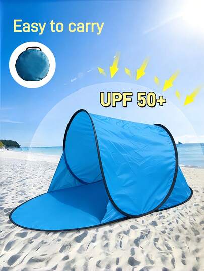 1pc UPF 50+ Sun Protection Beach Canopy Tent With Sandbags, Poles, Pegs And Wind Ropes, Suitable For Outdoor, Camping, Backyard And Picnic