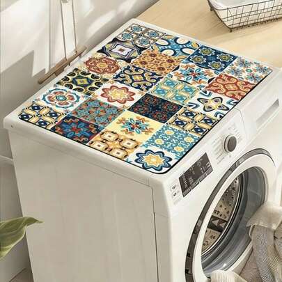 1pc Retro Checkered Printed Washing Machine Dust Cover Pad, Protective Pad, Washing Machine And Dryer, Modern Practical Pad, Laundry Room And Kitchen Decoration