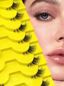 9 Pairs Half-Cut False Eyelashes, Cat Eye Style Short Soft 3D Mink Hair Effect False Lashes, Natural Makeup Look, Strip Eyelashes - Black - View 2