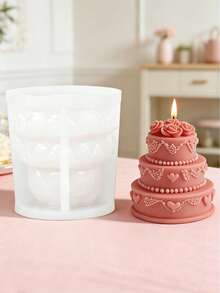 1个可爱蛋糕造型硅胶蜡烛模具 - 白色 - 查看 1