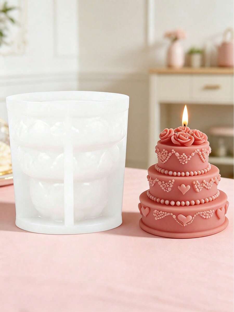 1个可爱蛋糕造型硅胶蜡烛模具 - 白色 - 查看 1