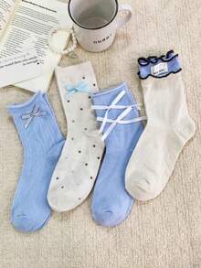 Đôi tất lửng màu xanh pastel ngọt ngào, có nơ và bèo nhún, dài đến giữa bắp chân, thích hợp cho mùa xuân/hè. - Nhiều màu - Xem 11