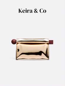 新款时尚链条手拿包，奢华设计女士手提包，优雅女士钱包，适合晚礼服、派对等场合 - 金色 - 查看 2