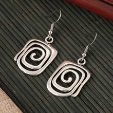 1 Set Vintage Geometric Hook Earrings + Creative Spiral Earrings, Suitable For Women's Daily And Holiday Wear, Ideal Gift For Her - Silver - View 2