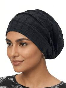 1pc Spring/Summer New Beaded Striped Pleated Headscarf Hat, Breathable & Comfortable Headwrap Cap, Minimalist Daily Wear - 白色 - 查看 11
