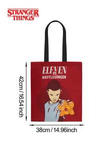Netflix 1 buah Tas Tote Kanvas Merah Bergambar Wafflegorgon Eleven Stranger Things, Dapat Digunakan Kembali - MultiWarna - View 5