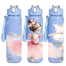 1 pezzo Bottiglia d'acqua sportiva da 750ml/26oz con stampa 3D a tema ballerina, 5 opzioni di colore, con cinturino per il trasporto, adatta per amanti della danza classica, bambine, compatta, durevole, leggera, ideale per uso all'aperto, viaggi, campeggio, scuola, ufficio, ottimo regalo per Natale o compleanno - Multicolore - Visualizzare 5