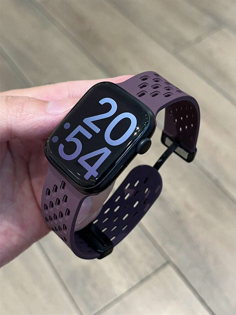 1pc Unisex Sports Breathable Silicone Magnetic Watch Band, Compatible With 42mm, 38mm, 40mm, 41mm, 44mm, 45mm, 46mm, 49mm Fashionable Smart Watch Replacement Strap, Suitable For Series Ultra2, Ultra SE2, SE 11, 10, 9, 8, 7, 6, 5, 4, 3, 2, 1 - Purple - View 1