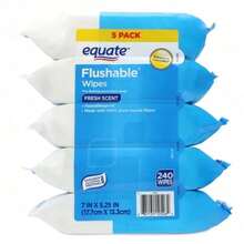 Large-Capacity   | Equate Easy-Dispensing Wipes Flushable Wet Wipes, Fresh Scent, 240 Wipes (3 Pack | 5Pack), Better Than Dry Tissue Alone - Gói 5 cái - Xem 8