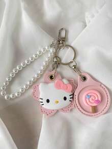 1-Piece Cute Cartoon Key Card Holder, Keychain, Access Control Card Holder, Waterproof Sensor Community Card Holder, Elevator Protective Cover, Suitable For Holidays, Birthdays, Anniversaries, Valentine's Day Celebrations, Daily Carry, Wallet, Pendant, Backpack Decoration, Practical And Cute Accessory Set, Party Gift, Key Protector. - Pink Cherry Blossoms + Pink Miniature Balls - View 4
