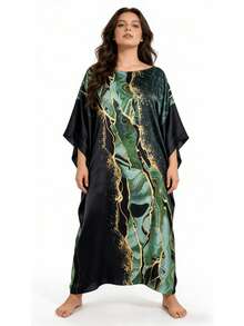 1 chiếc đầm cỡ lớn thanh lịch, rộng rãi, thoải mái, thoáng khí bằng vải satin, in họa tiết, thích hợp mặc đi biển, đi nghỉ mát. - Nhiều màu - Xem 10