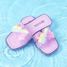 Girls' Crystal Bow Jelly Sandals, Shiny Flat Slippers Suitable For Holidays, Indoor, Bathroom, Home, Outdoor, Commuting, Travel, Garden, Comfortable & Cute Gift, Suitable For Spring, Summer, Autumn - Purple - View 5