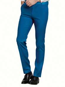 Men's Fashion New Solid Color Slim Fit 3 PiecesSuit Set, Includes Suit Jacket, Double Breasted Vest, Pants, Business Work Formal Wear - Dusty Blue - View 3
