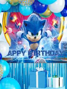 Sega 主題卡通背景布，150*210cm。適用於生日週年慶祝派對裝飾、戶外用餐、生日派對用品、情人節、感恩節、新年和生日派對裝飾用品背景布 - 多色 - 查看 1