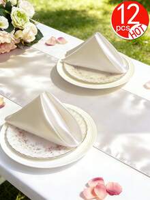 6-12pcs Multi-Colored Satin Napkins, Soft & Smooth Green Silk Napkins, Foldable Into Crown, Opera Fan, Triangle, Rose, French Pleat, High Handle Cup Ear, Suitable For Room, Table, Home Decoration, Suitable For Festivals, Parties, Birthdays, Weddings And Dinners - Multicolor - View 18