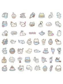 53 piezas Juego de pegatinas de gato lindo, incluye patrones de pastel/taza de té/bola de hilo, pegatinas decorativas impermeables para estuches de teléfono, cuadernos, botellas de agua, equipaje DIY, suministros de planificador, accesorios de escritorio, pegatinas adorables - Multicolor - Ver 10