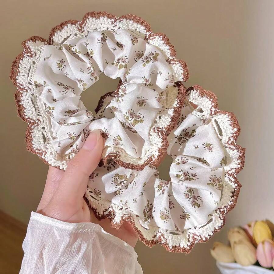 1pc New Lace Scrunchie, Girly Hair Tie, High Elasticity No Damage Hair Accessory - Multicolor - View 1