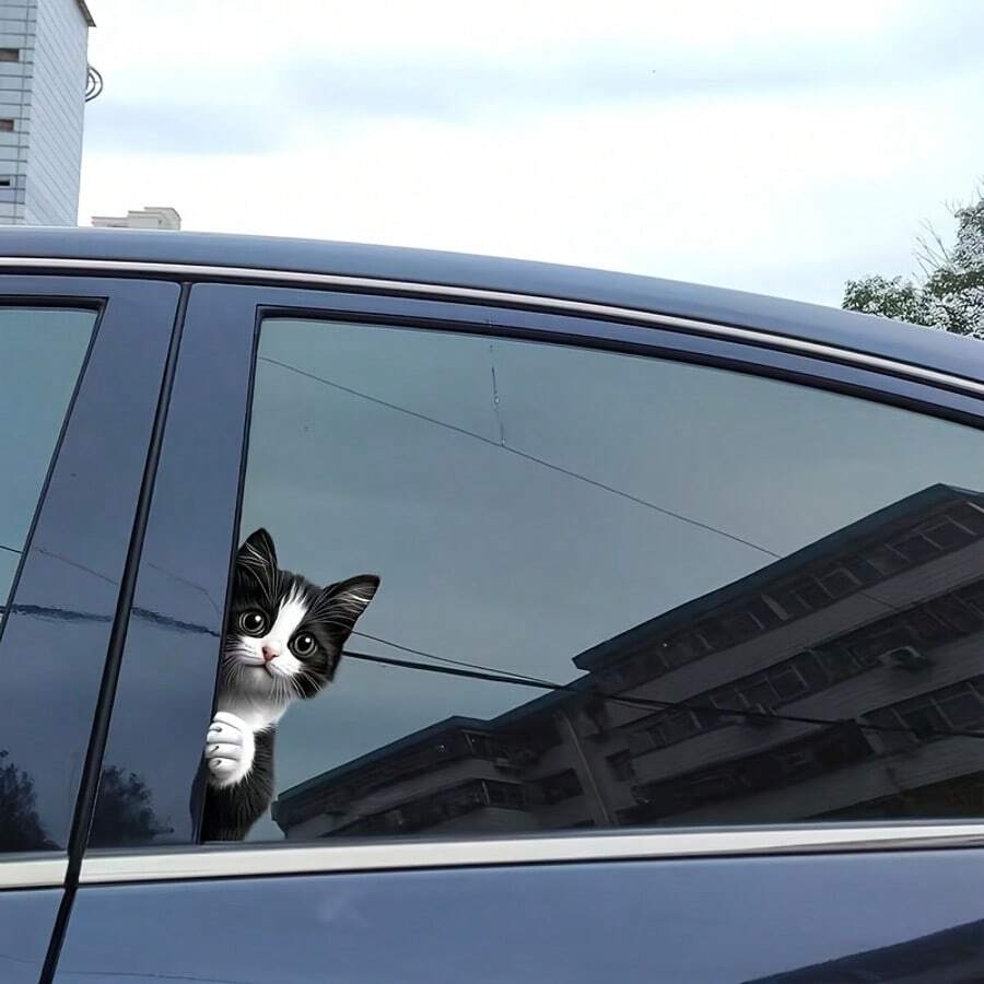 可爱猫咪窥视窗贴，小猫咪透过玻璃窥视贴纸，卡通风格印花窗贴，乙烯基贴纸，适用于窗户、汽车、卡车、门、卫生间、笔记本电脑 - 裝飾貼紙 - 查看 1