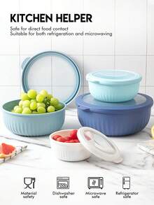 Meoky 8pcs/Set Assorted Size Round Plastic Nested Bowls With Lids - Multi-Size Food Storage Containers - Blue - View 7