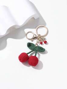 1 chiếc móc khóa hình quả anh đào đỏ đan thủ công, mặt dây chuyền hợp kim, phụ kiện đa năng cho túi xách/xe hơi. - Đỏ - Xem 1