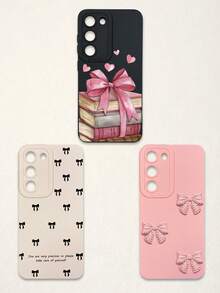 3pcs Bowknot Phone Cases, Soft TPU Full Coverage Anti-Drop Cases With Precise Cutouts, Featuring 3D Rhinestone Bowknot, Healing English Slogan, Hand-Painted Heart Pattern, Suitable For IPhone & Galaxy, Great Gift For Birthday, Holiday, Best Friends - Multicolor - View 22