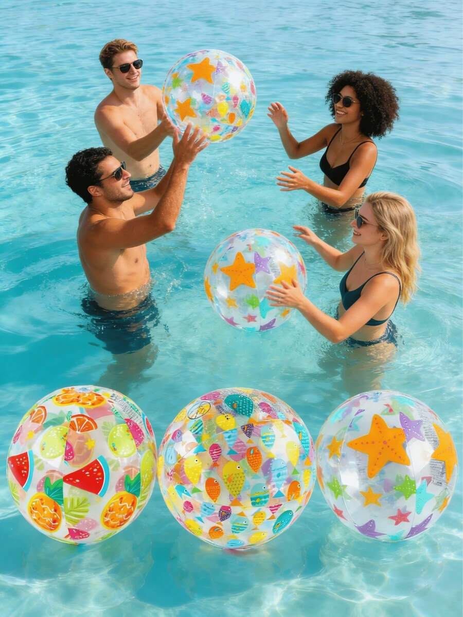 Bộ 1/3 quả bóng hơi in hình động vật và trái cây, thích hợp cho bãi biển, tiệc ngoài trời, trò chơi bãi biển, trò chơi dưới nước, chất liệu PVC, trò chơi vui nhộn ngoài trời, kiểu ngẫu nhiên. - Bóng bãi biển - Xem 1
