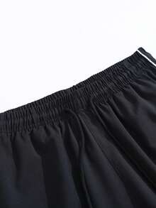 Men's Casual Striped Pants, Fashionable Versatile Loose Straight Leg Sweatpants For Spring & Autumn - Black - View 3