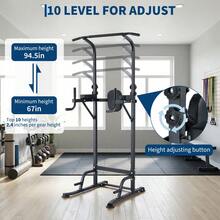 Adjustable Power Tower Dip Station Pull Up Bar Stand – Multi-Function Strength Training Equipment – 400LB Capacity For Home Gym – Pull-Ups, Dips, Knee Raises - Black - View 5