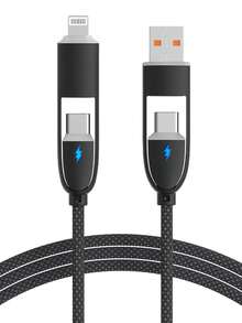 Durcord 四合一 1 米/3.28 英尺/39.37 英寸 100W（最大）尼龙编织 Lightning 数据线，兼容 17/16/15/14/13/12/Pro Max 系列、Galaxy S25 系列及其他智能手机，通用高效充电适配器，充电及数据同步线 - 彩色 - 查看 14