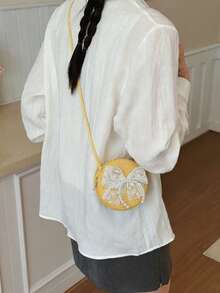 Túi nhỏ tròn đan bằng rơm ren ngọc trai cho kỳ nghỉ hè ở bãi biển, ví đựng tiền xu dễ thương có khóa kéo, túi đan bằng rơm ngọc trai, túi cho bố mẹ và con cái, túi đan bằng rơm ren nơ. - A - Xem 7