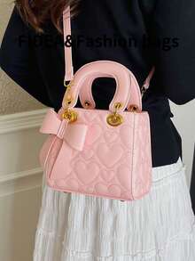 Quilted PU Rhombus Pattern Mini Handbag, Casual Versatile Shoulder Bag/Crossbody Bag, Elegant Maternity Bag For Women - Pink - View 12