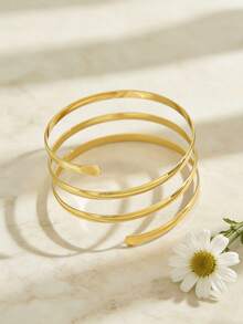 YUNCHUN Pulseira feminina plus size delicada em liga metálica, design minimalista, modelo básico, ideal para uso diário. Pulseira elegante em formato de roda de metal, perfeita como presente para o Dia dos Namorados, Dia das Mães, aniversários e outras ocasiões especiais para mães, namoradas e amigas. - Ouro - Ver 9