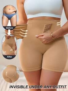 Quần short định hình cạp cao dành cho nữ cỡ lớn với khóa cài, kiểm soát vùng bụng, nâng mông, làm thon gọn eo, định hình đùi. - Màu be - Xem 5