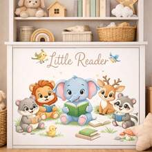 Forest Animals Reading Corner Wall Decal, Jungle Style Removable Waterproof Wall Sticker, Lion Elephant Deer Learning Wall Decor, Room Decoration - Multicolor 3 - View 7