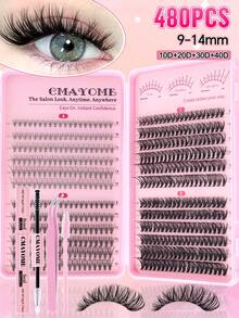 480 sợi mi giả D-Curl dạng chùm riêng lẻ (dung lượng lớn) | 10D-100D 2 kiểu dáng, bộ mi giả tự làm (9-14mm) kèm keo/nhíp/cọ | Dày tự nhiên, cong chắc, mềm nhẹ, có thể tái sử dụng | Dùng hàng ngày/đám cưới/tiệc tùng/ngày lễ | Dụng cụ trang điểm | Bộ mi giả, chùm mi giả, mi giả riêng lẻ. - Nhiều màu - Xem 5