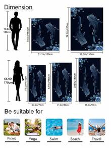 1pc Extra Large Black Beach Towel, Printed With Blue Floral, Star And Whale Shark Pattern, Multiple Sizes Available, Quick-Drying Soft Portable, Sand-Resistant Fashionable, Super Absorbent Microfiber Material (Bohemian Style, Tropical Style, Vintage Style, Fun Pattern, Yoga, Picnic, UV Protection); Suitable For Beach, Swimming Pool And Outdoor Activities, Travel Essential, Camping, Yoga, Gym, Sports, Swimming, Unisex - Whale - View 5