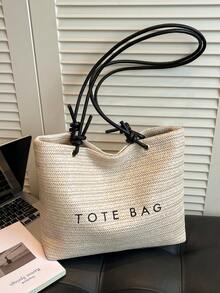 Straw Woven Casual Large Capacity Minimalist Shopping Tote Bag, Suitable For Vacation And School - Beige - View 8
