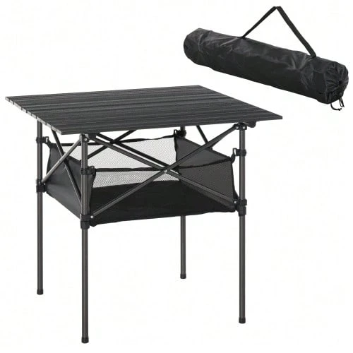 Camping Table, Foldable Aluminum Table, Lightweight, Portable With Mesh Bag, Black, 70x70x69cm - Grey - View 1