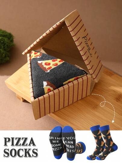 1 par de calcetines medianos multicolor, caja de regalo unisex para parejas, calcetines de novedad con diseño de pizza suave, diseño creativo inspirado en alimentos, cómodos y versátiles, adecuados para cumpleaños, San Valentín, Pascua, Ramadán, citas, reuniones familiares, fiestas, vacaciones, moda única para uso casual diario