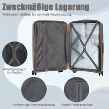 20"/24"/28" 3-teiliges PP-Spinner-Kofferset – Größen mit Seitenhandgriffen, Aufhängehaken & Schutzfüßen – Integriertes Zahlenschloss - Champagnerfarben - Übersicht 4