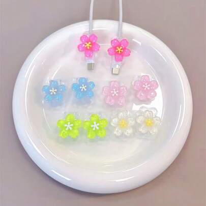 2个花朵造型保护套，手机充电线保护套，防止充电线断裂，通用充电线保护套，手工粘合